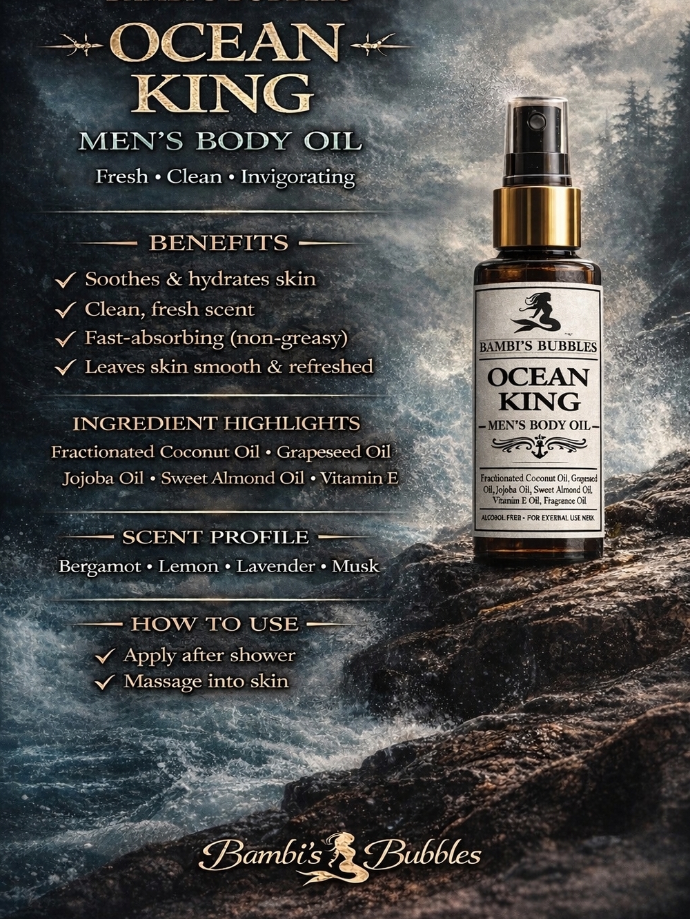 Ocean King Men's Body Oil 2oz Hand Crafted